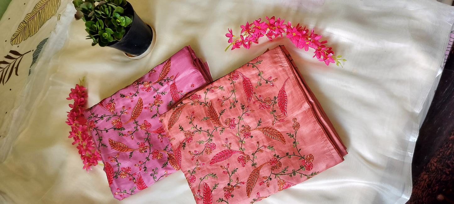 Elegant  Embroidered Silk Saree – Floral & Leaf  in cutwork Pattern