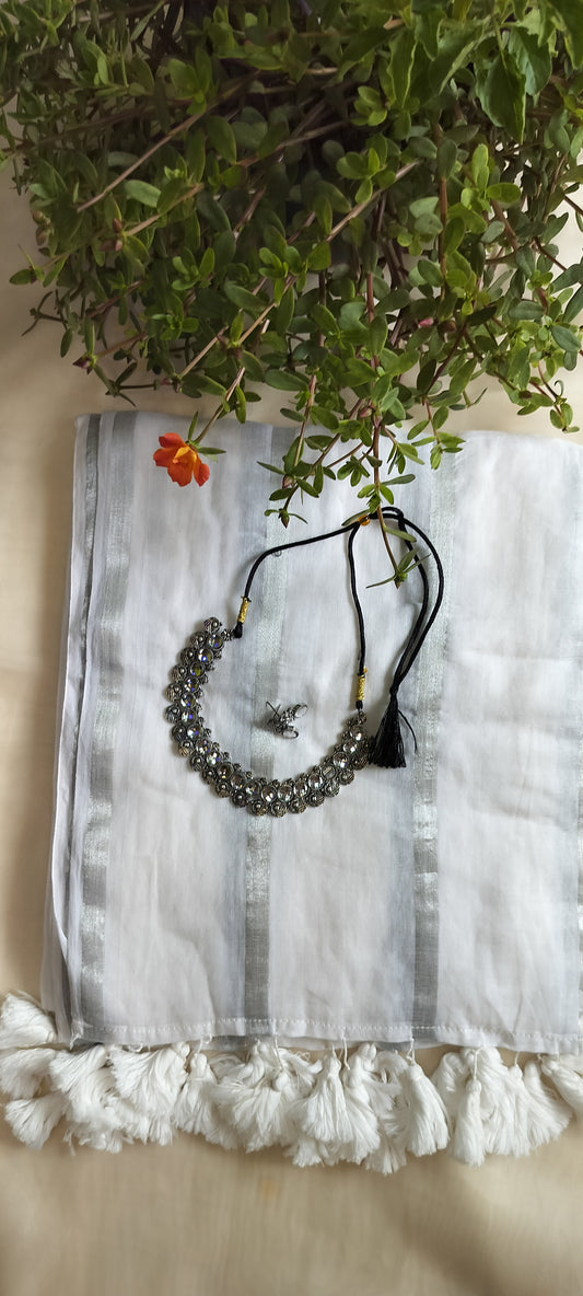 Classic White with subtle Silver Zari stripes mul cotton saree