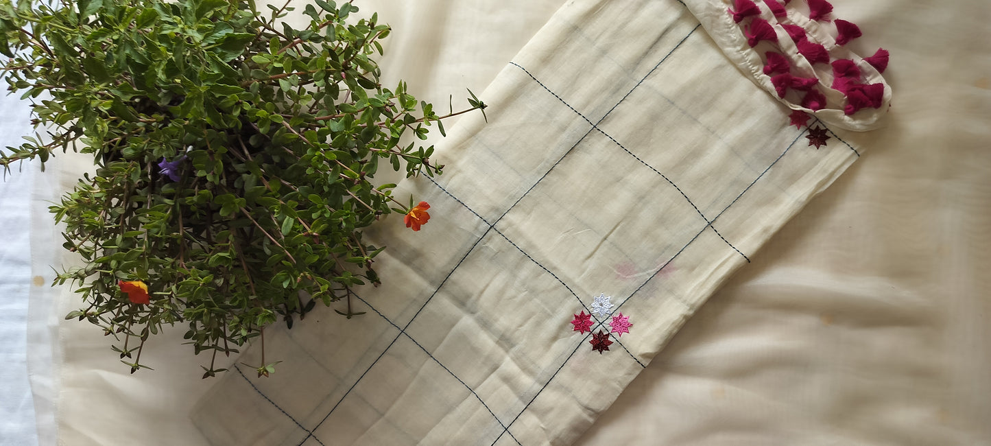 Half white pure mul cotton saree